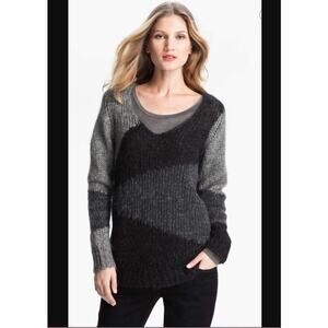 Eileen Fisher Women's Geometric Colorblock Mohair Sweater Size Large